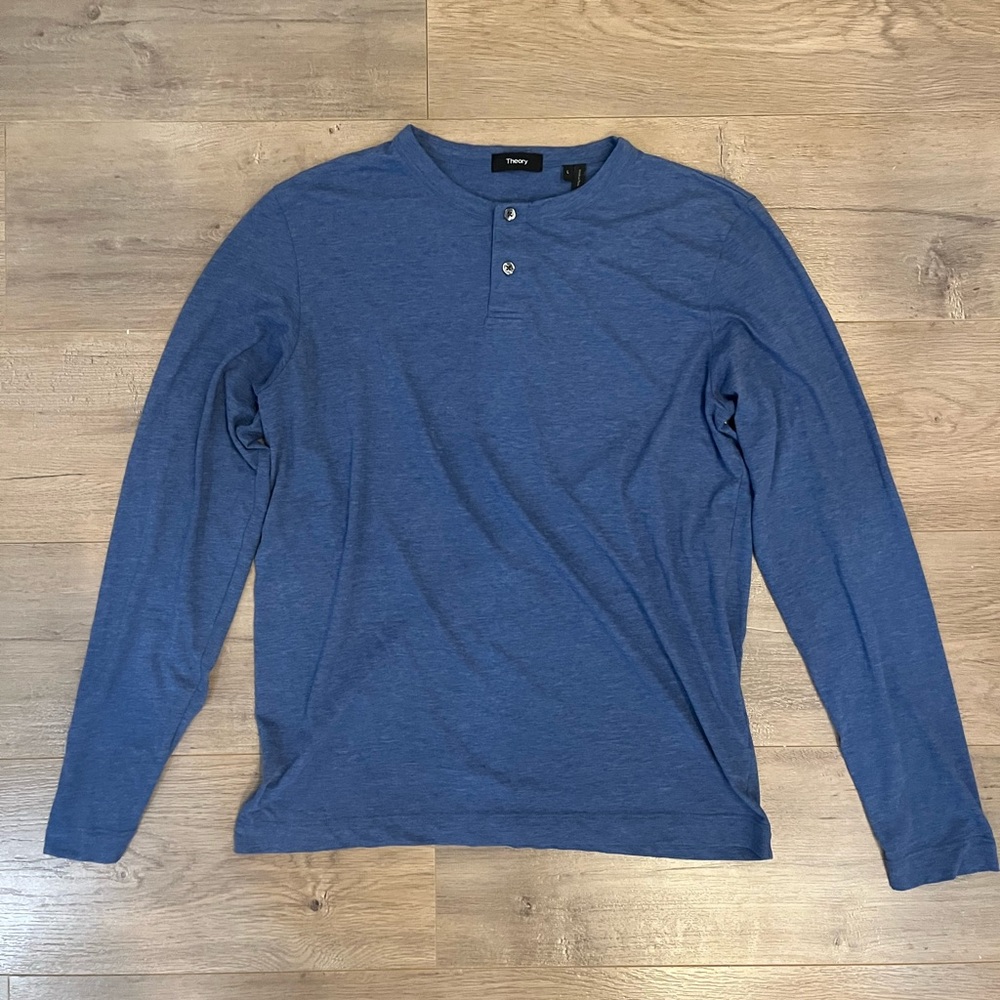 Men’s Theory Blue Long Sleeve Button Down Shirt